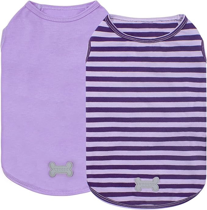 KYEESE 2Pack Dog Shirts for Small Dogs Boy Soft Pet Tee Breathable Striped T Shirt Lightweight Sleeveless Vest Cotton Tank Top Stretchy Clothes, Large,Purple+Striped
