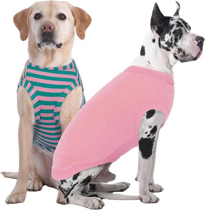 IECOii 2 Pack Extra Large Dog T-Shirt,Breathable & Lightweight Dog Tshirts Vest for Summer Wearing -Fade-Resistant, Easy to Put On – Machine Washable,Fit for Doberman Great Dane,Pink+Stripes,4XL