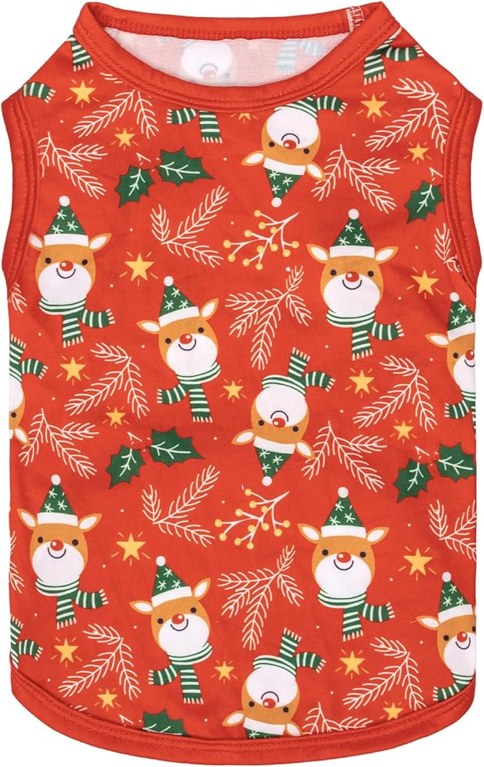 CuteBone Dog Christmas Shirts 2-Pack Soft Pet Clothes Breathable Summer Vest for Small Puppy and Stretchy Cat Apparel 2BX16M