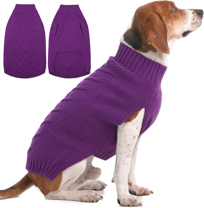IECOii Large Dog Sweater - Thick Warm Neutral Purple-XL for Male or Female Dogs, Perfect for Christmas, Thanksgiving, Halloween - Fits Beagle, Corgi & More