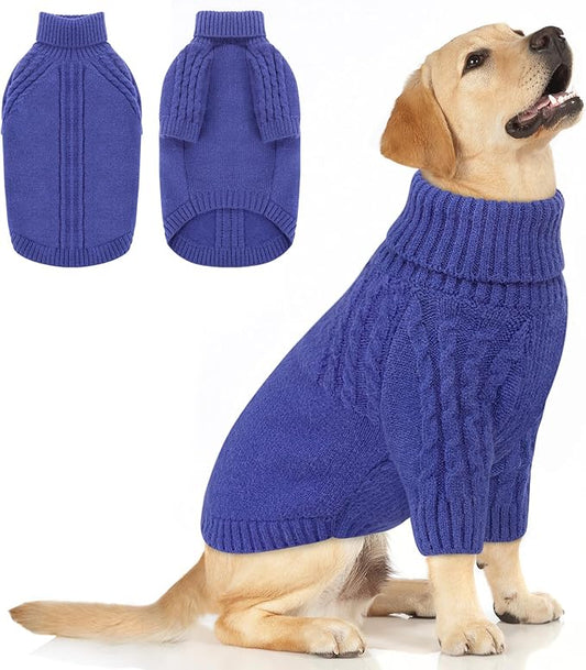 Queenmore XL Dog Sweater, Large Dog Sweaters for Male Dogs, Warm Pullover Pet Winter Clothes, Cozy Soft Holiday Doggy Kintsweater, Doggy Christmas Coat for Extra Large Pets, Pitbull, Boxer (Blue,XL)