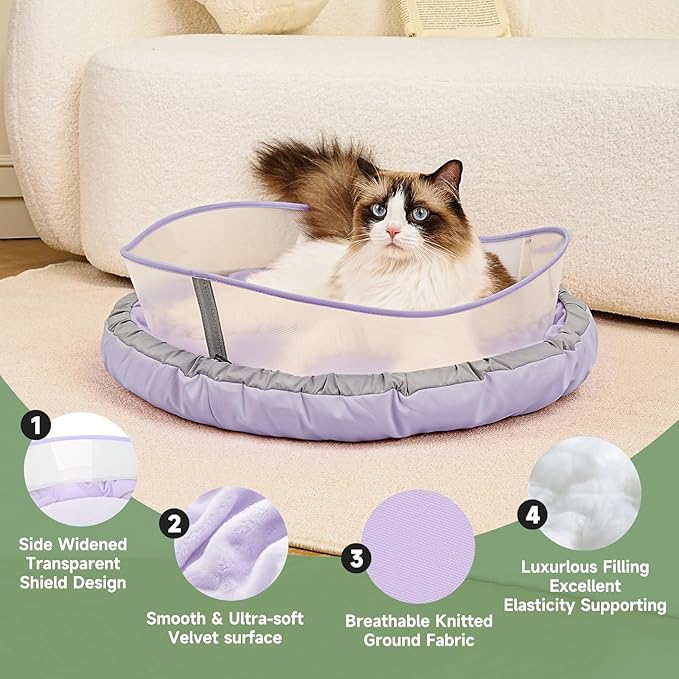 Cat Bed Kitten Bed, Round Donut Pet Bed Gift for Cats, Puppy, Small Dog, Calming Fluffy Cat Couch Sofa with Hard Protective Shieldfor Indoor Outdoor (Purple，18 Inches)