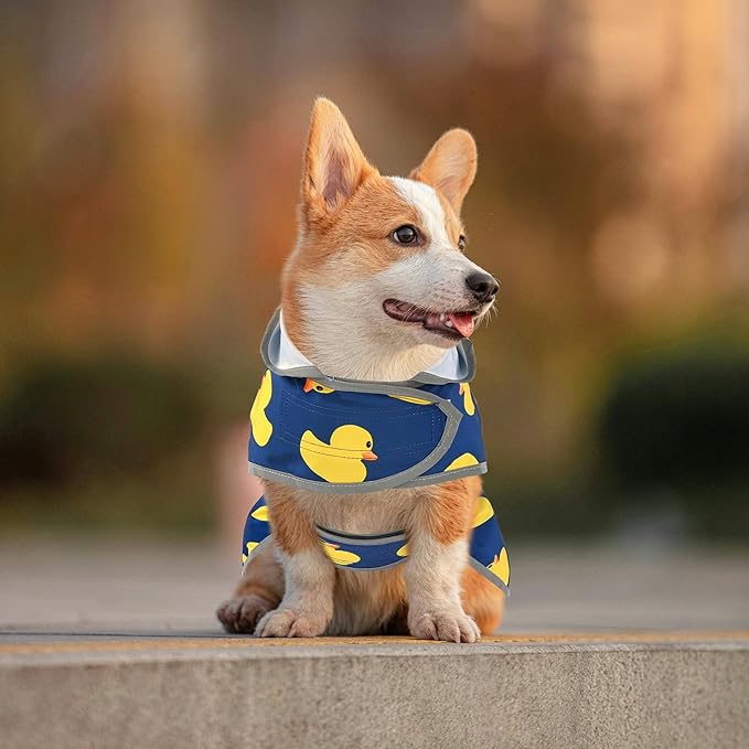 Dog Raincoat for Medium Dogs Waterproof Hooded Rain Jacket with Reflective Strips Leash Hole & Poncho Adjustable Fit (Duck,M)