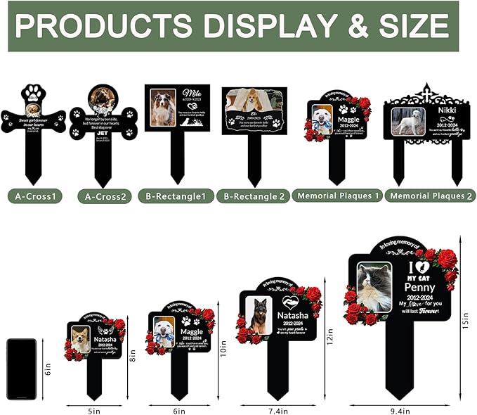 Personalized Dog Memorial Plaque - Weatherproof Acrylic Pet Grave Marker for Outdoor Cemetery, Garden & Yard, Custom Pet Loss Gift with UV Printed Design