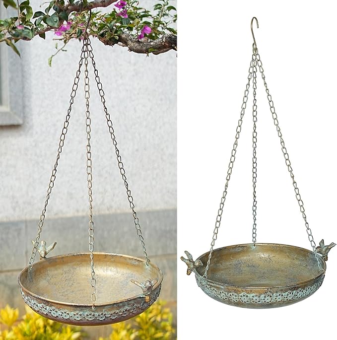 Hanging Bird Bath, Metal Hanging Bird Baths for Outdoors, Birdbath Hanging for Outside Bird Feeder Seed Tray Garden Yard Decor