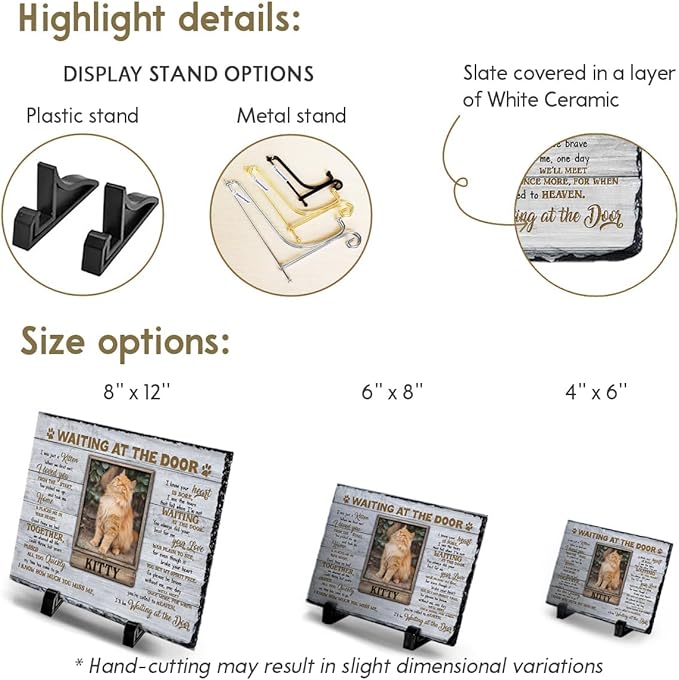 Personalized Cat Memorial Stone, Headstones Gift for Cat Lovers, Loss of Sympathy Gifts with Customizable Photo Prints, Name, Years, Background Color