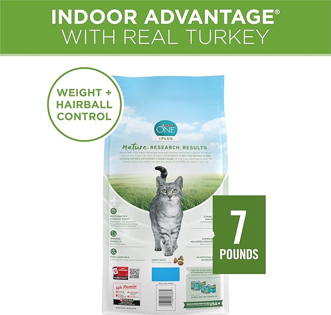 Purina ONE Natural, Low Fat, Weight Control, Indoor Dry Cat Food, +Plus Indoor Advantage - 7 lb. Bag