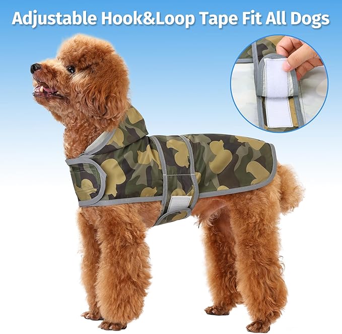 Dog Raincoat for Small Dogs Puppies Waterproof Hooded Rain Jacket with Reflective Strips Leash Hole & Poncho Adjustable Fit (CamoDuck,XS)
