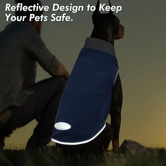 cyeollo 2 Pack Dog Sweater Fleece Vest Pullover Sweatshirt Dog Jacket Reflective Stretchy Lightweight Pet Clothes Cold Weather Coats for Medium Dogs Boy Navy & Grey