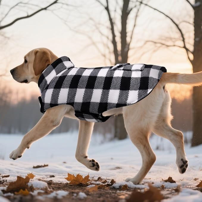 ASENKU Dog Winter Coat, Fleece Doggie Jacket Plaid Reversible Vest Waterproof Windproof Cold Weather Clothes for Small Medium Large Dogs (White, XL)