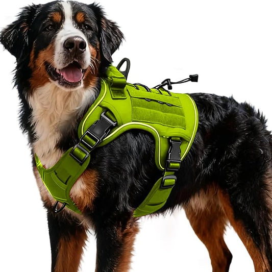 Heavy-Duty Tactical Dog Harness for Large Dogs, No Pull Adjustable Reflective Pet Vest with Molle System, K9 Military-Grade Control for Service Training, Outdoor & 10+ Breeds, Wild Lime, XX-Large