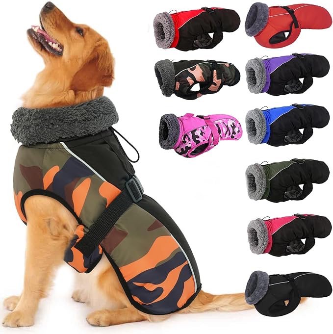 IECOii Extra Warm Reflective Adjustable Dog Jacket - Winter Coat with Buckle Fleece Turtleneck for Small, Medium, Extra Large Dogs