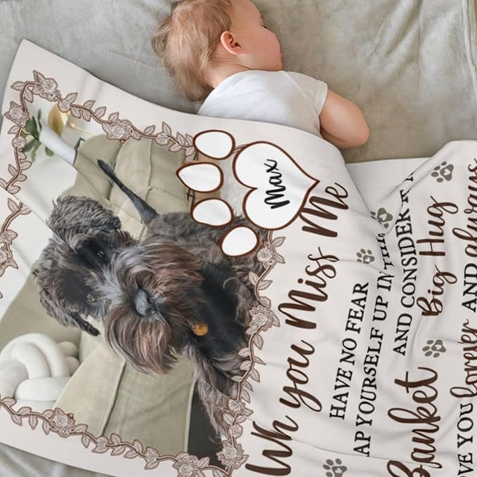 Custom Pet Memorial Blanket with Photo,Personalized Dog/Cat Loss Sympathy Gift,Pet Loss Bereavement Remembrance Gifts,Flannel Throw Blanket with Pictures (Cream)