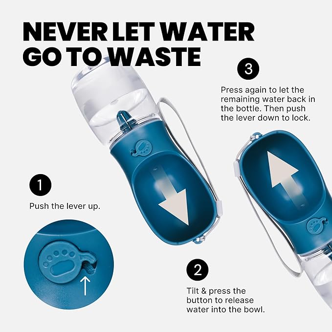 MalsiPree Walking Set with Retractable Dog Leash, Poop Bag Holder, Leak Proof 12 Oz Dog Water Bottle, Flashlight & 20 Poop Bags - 9.8ft Leash Retractable for Small to Medium Pet (Sand & Teal, 12 Oz)