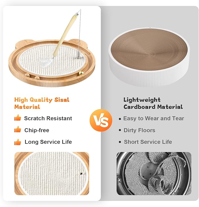 3-in-1 Cat Toys, Scratcher, Toys for Indoor Cats, Natural Sisal Scratching Board, Kitten Interactive with Ball Track & Retractable Wand Toy & Feather