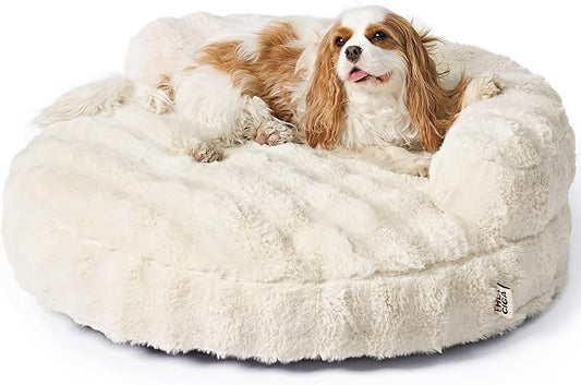 EHEYCIGA Medium Dog Bed and Large Cat Couch – Fluffy Faux Rabbit Fur Pet Sofa for Small and Medium Dogs, Washable Removable Cover, Waterproof and Non-Slip, 30 Inch, Cream