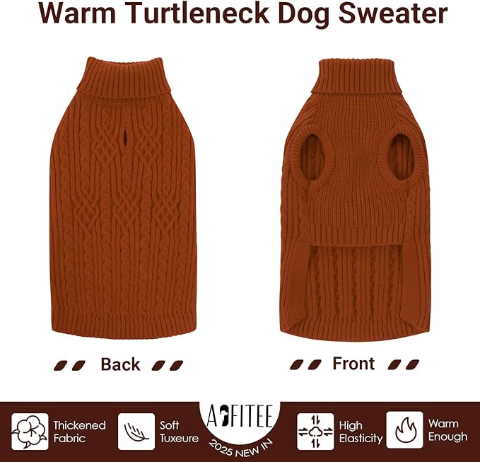 AOFITEE Small Dog Sweater, XS Dog Sweater Puppy Sweaters Girl Boy, Turtleneck Christmas Sweaters Pet Knitwear, Red Dogs Sweatshirt Warm Xsmall Fall Clothes for Yorkie, Chihuahua, Shih-tzu, BrickRed XS