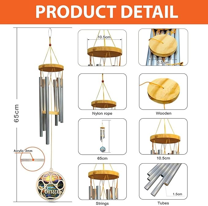 Personalized Hand Dog Wind Chimes Sun Catcher, Dog Memorial Winds Chime, Pet Loss Wind Chimes Sun Catcher, Gifts for Dogs Lovers, Sympathy Pet Winds Chime 1