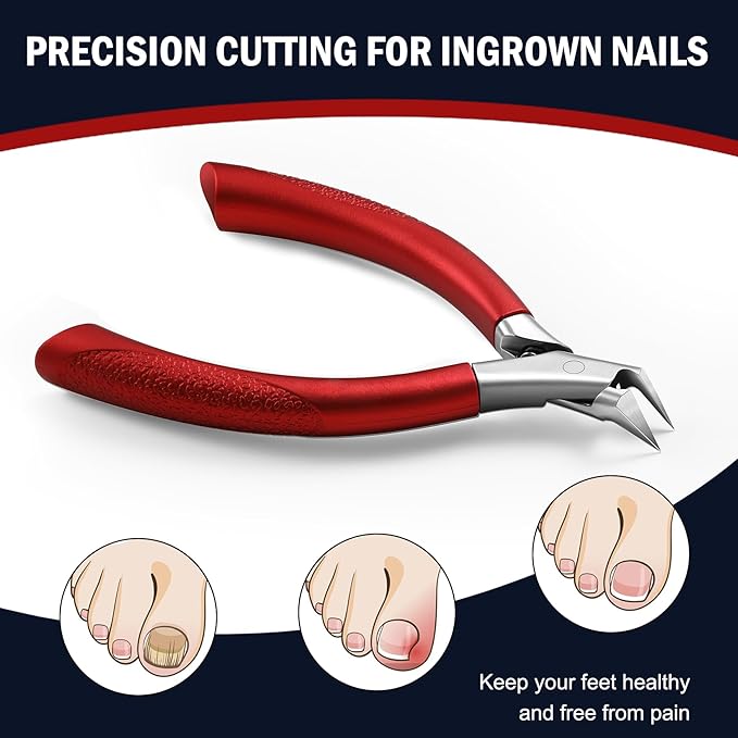 FVION Toenail Clippers for Ingrown Toenail, Straight Nail Clippers for Ingrown Toenails, Professional Ingrown Toenail Treatment for Adults, Seniors, Men and Women (Red)