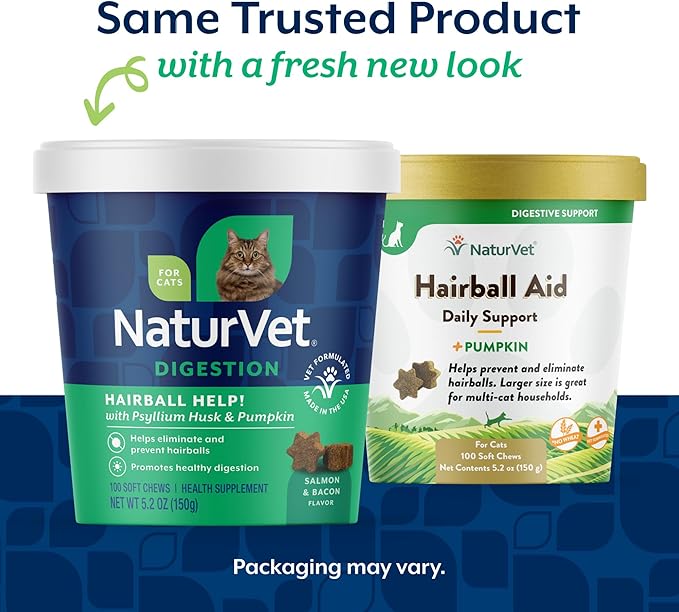 NaturVet – Hairball Aid Supplement for Cats - Plus Pumpkin – Helps Eliminate & Prevent Hairballs – 100 Soft Chews