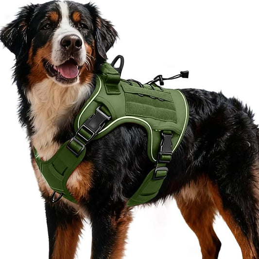 Heavy-Duty Tactical Dog Harness for Large Dogs, No Pull Adjustable Reflective Pet Vest with Molle System, K9 Military-Grade Control for Service Training, Outdoor & 10+ Breeds, Green, XX-Large