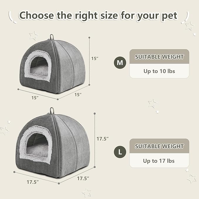 Cat Bed Cave-Cat Beds for Indoor Cats,Kittens and Large Pets,Foldable and Washable with Removable Cushioned and Anti Slip Bottom(Large,Grey)