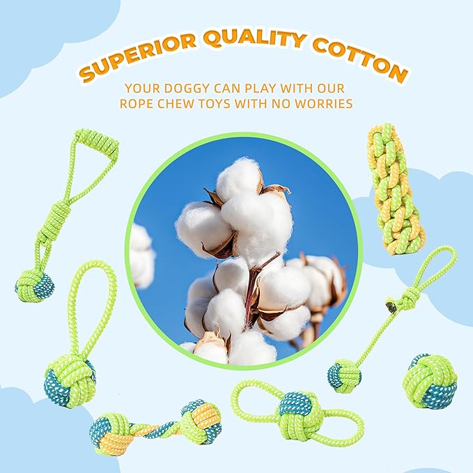 7 Pack Dog Rope Toys, Interactive Tough Chew Toys for Small and Medium Dogs, Clean Teeth and Relieve Boredom, Tug of War, Aggressive Chewers, Cotton Rope Knot Puppy Dental Toy