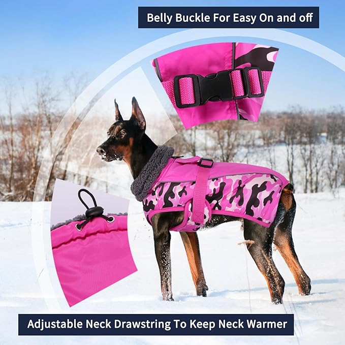 IECOii Extra Warm Reflective Adjustable Dog Jacket - Fleece Turtleneck Winter Coat for Cold Weather - Soft Coat for Small, Medium, Extra Large Dogs