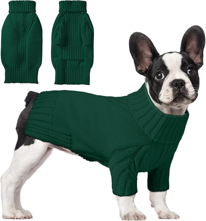 Dog Sweaters for Small Medium Large Dogs Girl, Classic Turtleneck Pet Sweater for Dogs, Thermal Doggy Winter Coat, Warm Dog Shirt Outfits, Double Knitting Collar for Outdoor Playing (L, Dark Green)