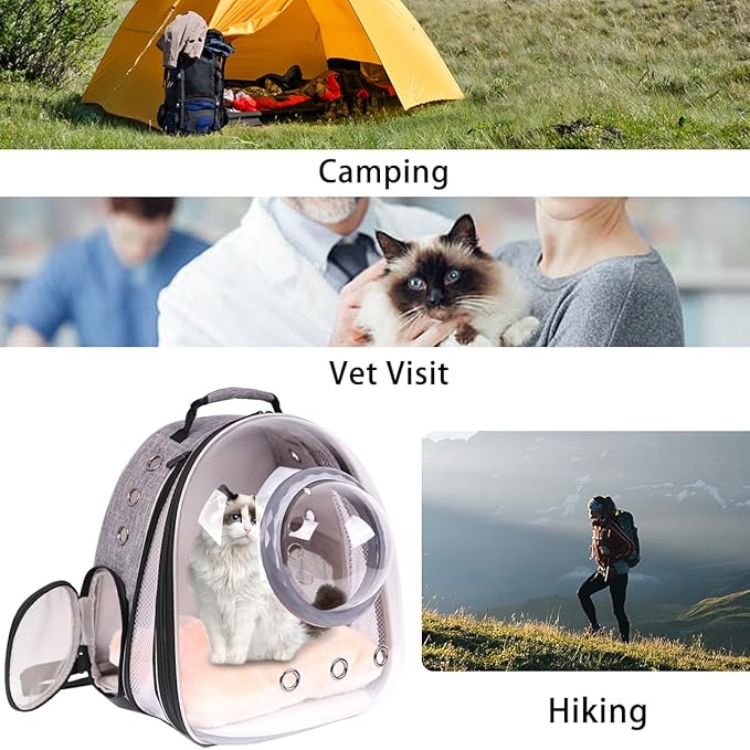 Front Extension Cat Backpack Carrier, Pet Travel Backpack for Kitten and Small Dogs, Clear Bubble Window Space Capsule Astronaut Liked Portable Vet Visit Book Bag Airline Approved