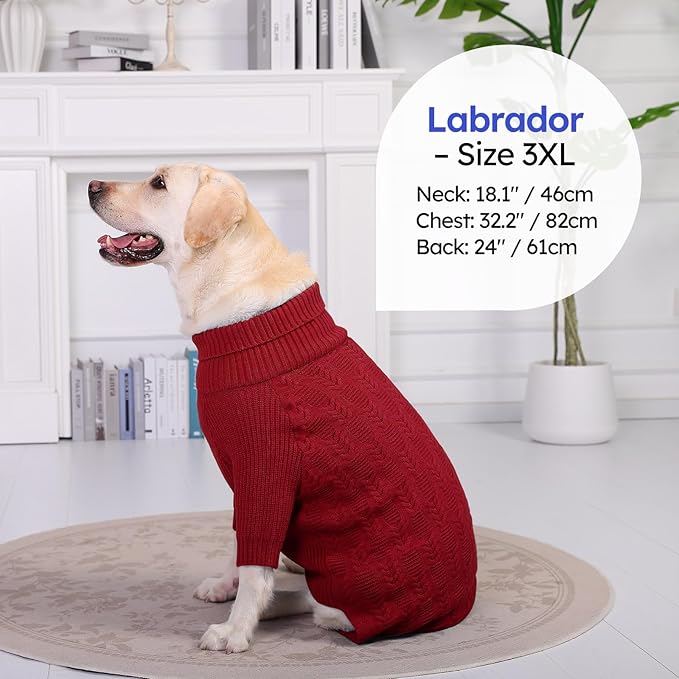 ASENKU XXL Dog Sweaters for Large Dogs Girls Boys, Doberman Sweater for Female Male, Winter Turtleneck Long Sleeve Pet Christmas Sweater for Golden Labrador,Red 2XL