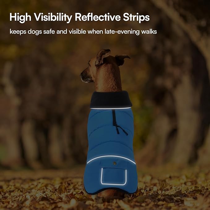 Dog Coat, Small Dog Jacket, Windproof Dogs Puffer Jacket, Fleece Lined Warm Dogs Winter Coat with Harness Hole (Blue M)