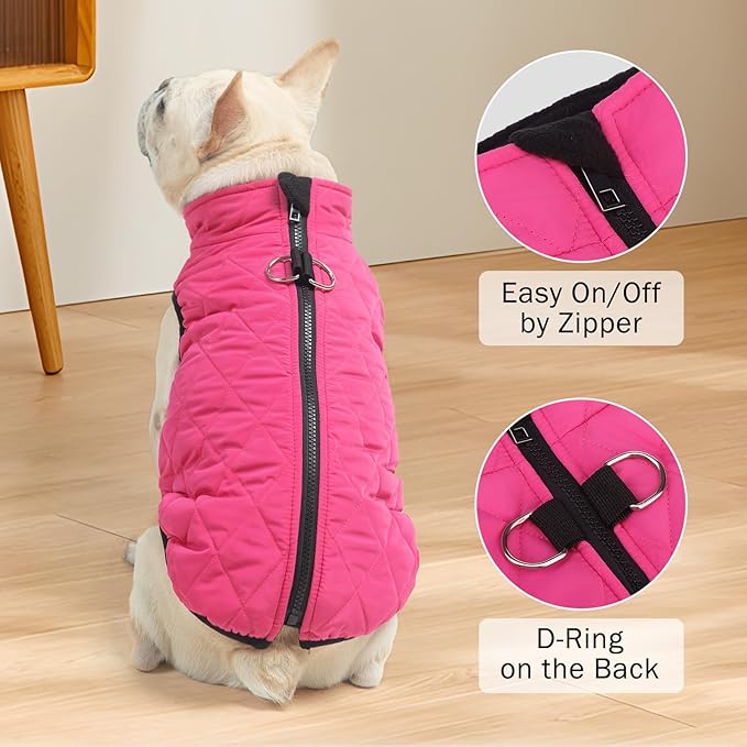 SCENEREAL Dog Winter Coat - Warm Dog Jacket with Built-in Harness for Small & Medium Dogs, Waterproof Cold Weather Coat with Zipper, Fleece Puffer Vest Windproof Snow Clothes for Puppy & Pet
