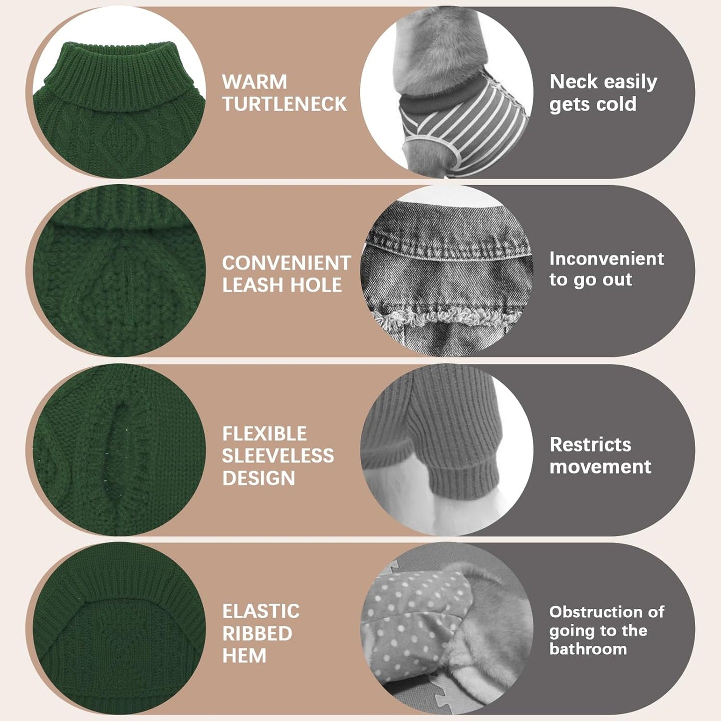 BINGPET Thermal Knitted Dog Sweater for Small Medium Large Dogs,Winter Puppy Cat Coat Warm Sweartershirts Outfits,Classic Cable Knit Turtleneck Pullover Dog Jumper Coat Warm Sweartershirts