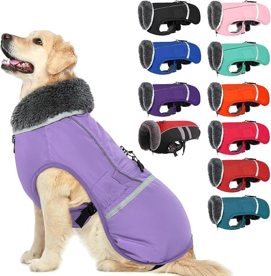 QBLEEV Warm Dog Coat Reflective Winter Jacket, Waterproof Windproof Dog Turtleneck Clothes for Cold Weather, Thicken Fleece Lining Pet Outfit, Adjustable Pet Vest Apparel for Small Medium Large Dogs