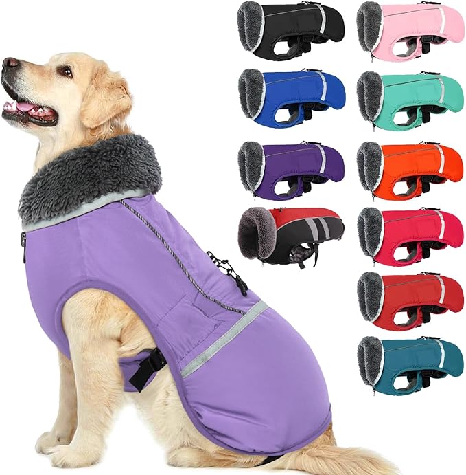 QBLEEV Warm Dog Coat Reflective Winter Jacket, Waterproof Windproof Dog Turtleneck Clothes for Cold Weather, Thicken Fleece Lining Pet Outfit, Adjustable Pet Vest Apparel for Small Medium Large Dogs