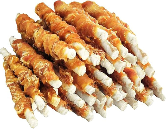 MON2SUN Dog Treats, Rawhide Twist Chicken Hide Sticks, Suitable for Puppy and Small Dogs, 5 Inch (Chicken, Pack of 40)