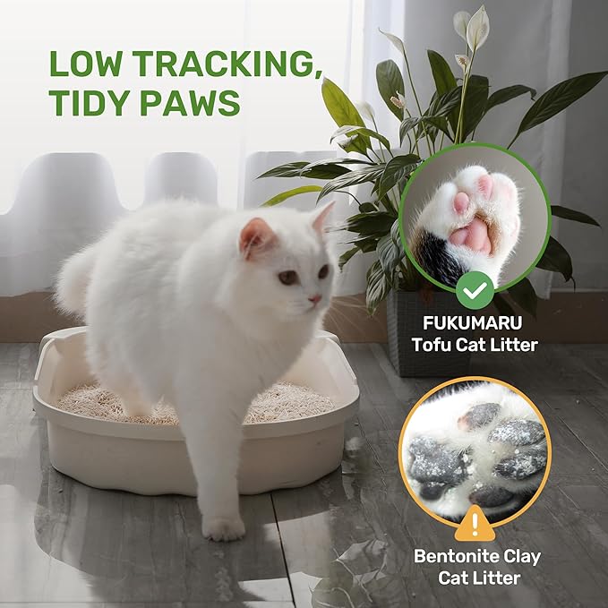 FUKUMARU Tofu Cat Litter, 32lb Fast Clumping & Superior Odor Control, 100% Natural with Bean Dregs & Corn Starch, Dust-Free, Flushable, Low Tracking, Ultra Absorbent, Lightweight, 8lb x 4 Bags
