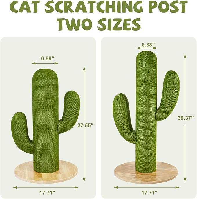 Cat Scratching Post with Solid Wood Base,27.55" Hx17.71 Lx17.71 W Tall Scratching Posts for Indoor Cats Adults,Cactus Thick Columns,Durable Lambswool and Jute,Large Scratcher Post (Small)