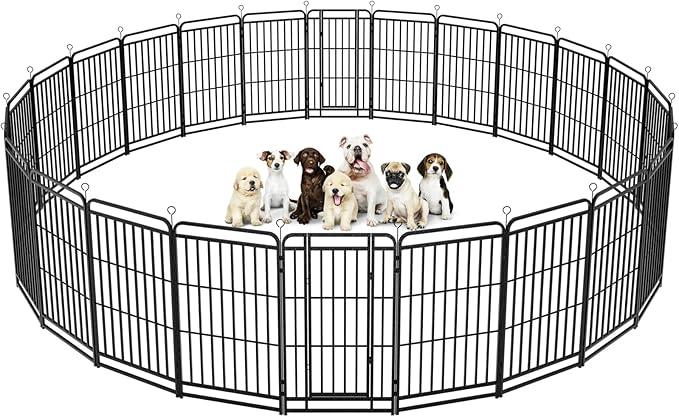 Dog Playpen Outdoor 24 Piece Panels Heavy Duty Dog Fence 47" Height with Thick Pipe Anti-Rust with Doors Portable for RV Camping Yard, Total 54FT, 227 Sq.ft, Snowy Black