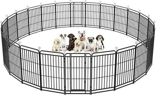 Dog Playpen Outdoor 24 Piece Panels Heavy Duty Dog Fence 47" Height with Thick Pipe Anti-Rust with Doors Portable for RV Camping Yard, Total 54FT, 227 Sq.ft, Snowy Black