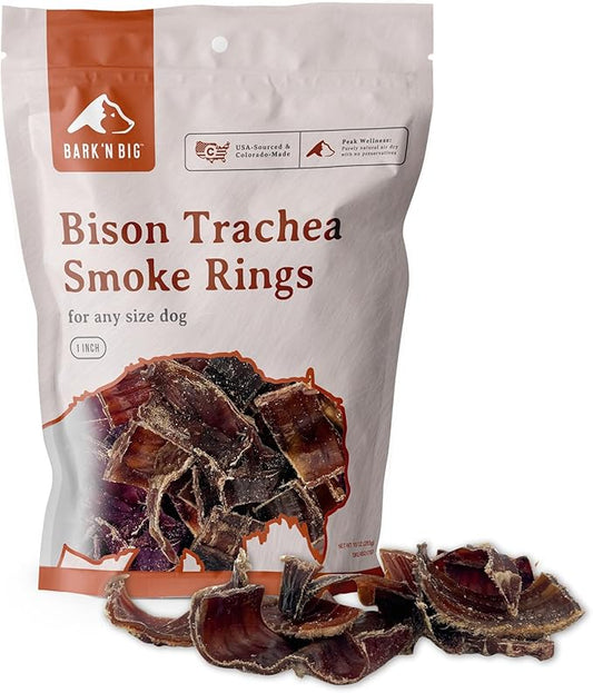 BARK'N BIG Bison Trachea Dog Chews – Natural Trachea for Dogs with Glucosamine & Chondroitin – Single Ingredient Bison Dog Treats – Made in USA - 1 Inch - 10 oz