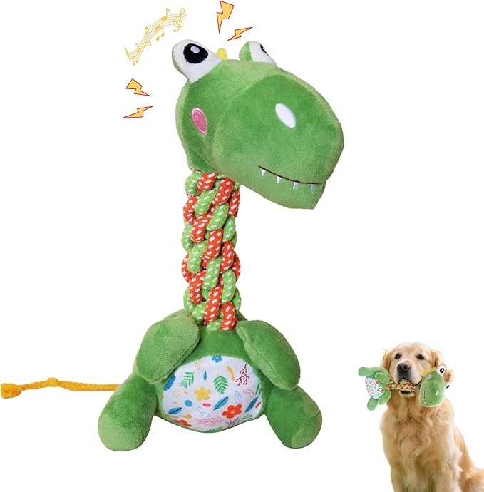 Knots Twists Dog Toy, Squeaky Rope Chew Toy for Small & Medium Dogs, Indestructible Tug of War Toy for Aggressive Chewers & Puppies, Dental Chew Toys to Clean Teeth & Relieve Boredom (Dinosaur)