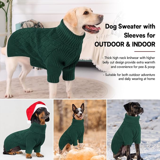 KOESON XXL Dog Sweater for Large Dogs, Extra Large Dog Christmas Sweater, Thick Warm Xmas Sweaters for Big Dogs, Pet Winter Apparel for Labrador, Golden Retriever, Doberman, Pitbull, Green, XXLarge