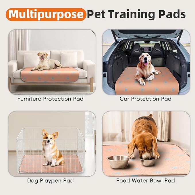 PJYuCien Washable Pee Pads for Dogs 4 Pack, 36" x 36" Reusable Pee Pads for Dogs, Leak-Proof Pet Training Pads, Puppy Pads for Non-Slip, Designed for Dog Pen, Whelping Pad, Potty Training (Orange)