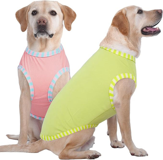 IECOii 2 Pack Dog Shirt for Large Dogs | Pullover T-Shirts, Sun Protection in Outdoor, Sleeveless Tank Top for Large Breeds, Pink+Green, 3XL