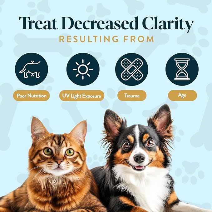 Bundle Eye Supplements for Dogs & Cats | Vision Chews with Omega-3 for All Ages | Includes 30 Chicken Liver Flavored Chews & Pet Eye Drops, 16 mL | Antioxidants & 2% NAC for Cataracts