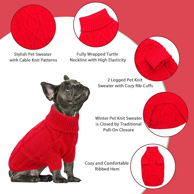 Queenmore XXL Dog Sweaters,Large Dog Sweater for Pitbull Doberman,Warm Turtleneck Knitted Big Pet Sweater for Male Femal Dogs,Extra Large Size Dogs Winter Clothes (Red,2XL)