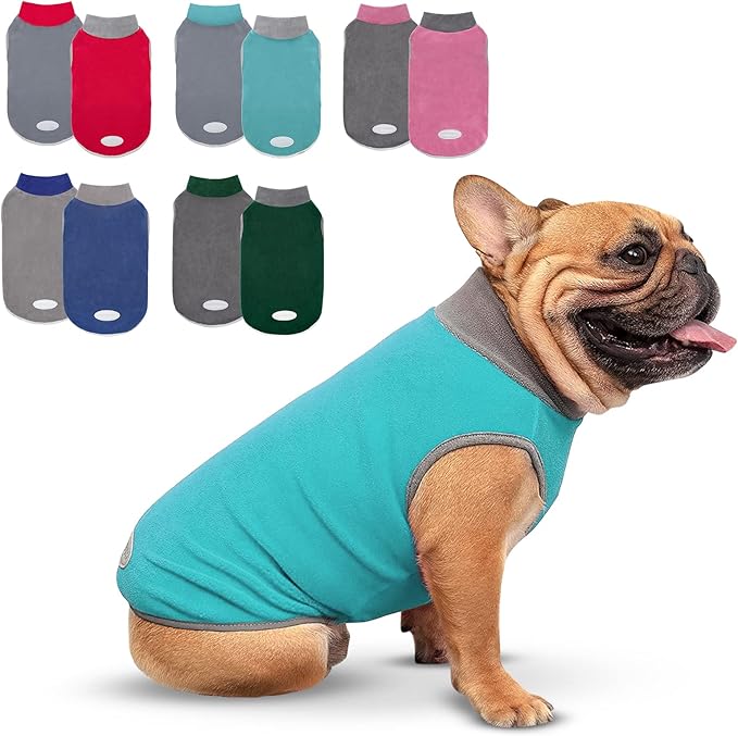 cyeollo 2 Pack Dog Sweatshirts Fleece Jacket with Reflective Stripe Pullover Stretchy Doggie Sweater Soft Pet Clothes Lightweight Dog Sweaters for Small Dogs Turquoise & Grey