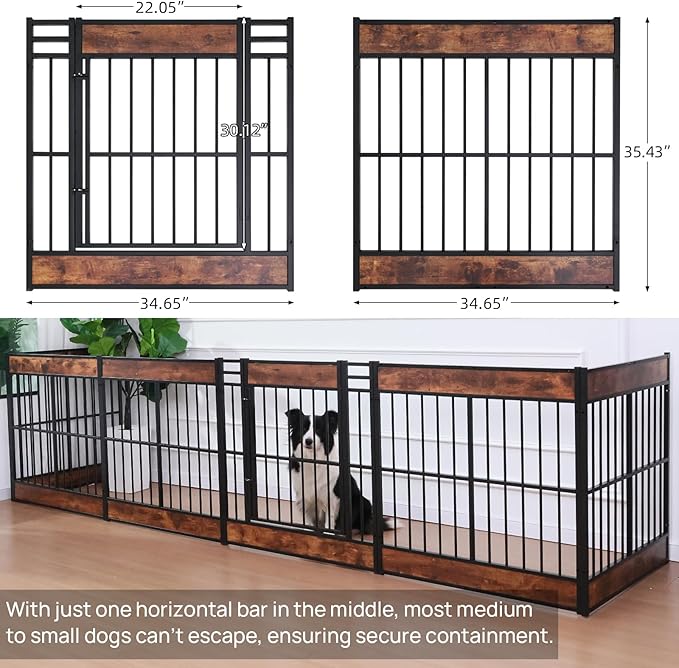 Dog Playpen, 35.4" Height Dog Pen Indoor, Heavy Duty, Safe and Sturdy, Furniture Style Puppy Pen (12 Panels (35.4" High), Rustic Brown)